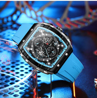 CURREN Tonneau Dial Sport Watch for Men Fashion Waterproof Quartz Wristwatch with Auto Date Yellow Silicone Strap Luminous