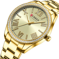 CURREN NEW Luxury Quartz Women's Bracelet Wristwatches with Rhinestone Dial Elegant Luminous Hands Stainless Steel Watches