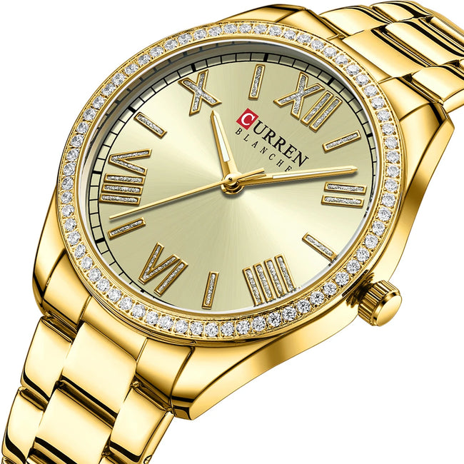 CURREN NEW Luxury Quartz Women's Bracelet Wristwatches with Rhinestone Dial Elegant Luminous Hands Stainless Steel Watches