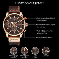 CURREN 8291 Mens Quartz Chronograph Watch Casual Leather Military Sport Fashion Gentleman Wristwatch