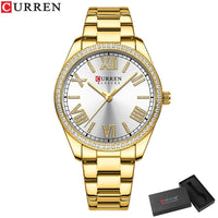 CURREN NEW Luxury Quartz Women's Bracelet Wristwatches with Rhinestone Dial Elegant Luminous Hands Stainless Steel Watches