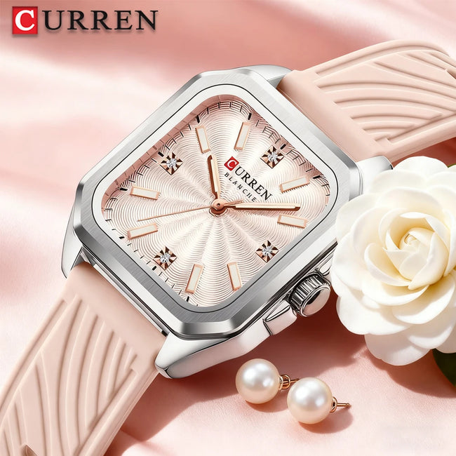 CURREN Fashion Women's Minimalist Square Quartz Watch Casual Sports Silicone Women Gift Clock Watches