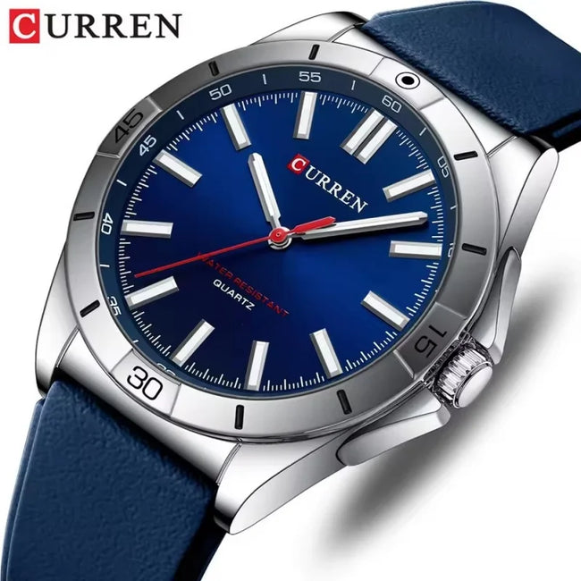 CURREN 8449 Men's Quartz Watch Fashion Leisure Outdoor Clock Analog Display Black Orange Silicone Strap Wristwatch for Male