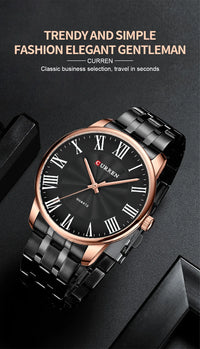 Curren 8422 Men's Minimalist Roman Numeral Quartz Watch, Water-resistant Round Business Wristwatch
