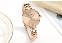 CURREN 9017 Roman Numeral Quartz Watch for Ladies, Waterproof Minimalist Casual Wristwatch with Stainless Steel Strap