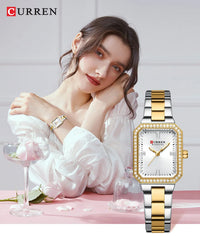 CUREEN New Luxury Lady's Watches Elegant Waterproof Quartz Watch Rectangular Dial Female Clock Gold