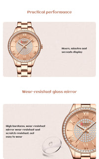 CURREN Luxury Rhinestones Rose Dial Fashion Watches with Stainless Steel Band New Quartz Wristwatches for Women