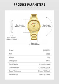 CURREN Men’s Business Watch Textured Black Dial Quartz  Wristwatch Stainless Steel Luminous Male Dress Watch Relogio Masculino