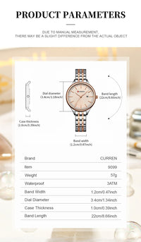 CURREN Women Watch Top Brand Luxury Lady Girl Wristwatch Elegant Stainless Steel Bracelet Waterproof Casual Female Clock 9099