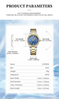 Women's Watch CURREN 2025 Romantic Luxury Dial with Rhinestones Stainless Steel Band Slim Wristwatch for Ladies Waterproof