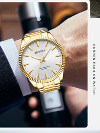 CURREN 8425 Neutral Round Baton-marked Stainless Steel Watch, Water-resistant Business Men's Wristwatch
