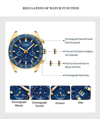 CURREN High Quality Men's Luxury  Fashion Quartz Watch Men Round Business Student Sport Waterproof Glow Clock