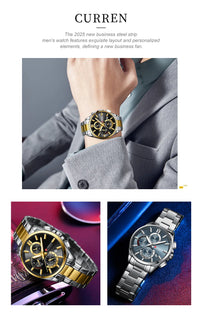 CURREN Men's Quartz Chronograph Watch with Luminous Hands,Auto Date Stainless Steel Band, Precision Style Wristwatche Waterproof