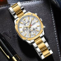 CURREN Stainless Steel Watch with Timer Calendar Luminous Hands And Stainless Steel Bracelet