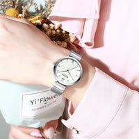 CURREN 9067 Minimalist Quartz Watch for Ladies, Stylish Alloy Mesh Stainless Steel Strap Wristwatch