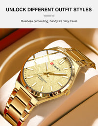 CURREN Men’s Business Watch Textured Black Dial Quartz  Wristwatch Stainless Steel Luminous Male Dress Watch Relogio Masculino