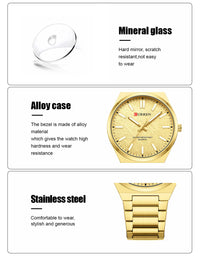 CURREN Men’s Business Watch Textured Black Dial Quartz  Wristwatch Stainless Steel Luminous Male Dress Watch Relogio Masculino