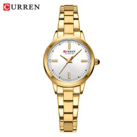 CURREN Simple Round Dial Fashion Dress Quartz Watches for Ladies with Stainless Steel Bracelet Luxury Wristwatches
