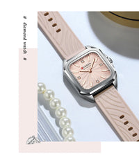 CURREN 9113 Women's square small dial watch waterproof quartz watch silicone watch strap fashionable and simple wristwatch