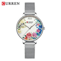 CURREN Women Watch Top Brand Luxury Gold Female Waterproof Clock Mesh Stainless Steel Bracelet Flower Ladies Wristwatch 9059