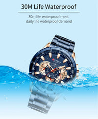 CURREN 8363 Casual Sport Chronograph Men's Watches Stainless Steel Band Wristwatch Big Dial Quartz Clock with Luminous Pointers
