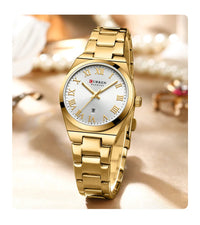 CURREN 9095 Women's Quartz Watch Fashion Calendar Leisure Analog Display Rose Gold Purple Stainless Steel Strap for Ladies Gift