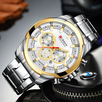 CURREN 8361 Classic Business & Fashion Six-Hand Men's Quartz Watch, Water-Resistant Stainless Steel Strap with Calendar