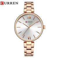 CURREN 9017 Roman Numeral Quartz Watch for Ladies, Waterproof Minimalist Casual Wristwatch with Stainless Steel Strap