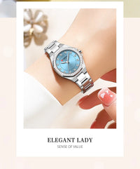 CURREN Luxury Elegance Watch for Women Simple Quartz Wristwatches with Sparkling Rhinestones Stainless Steel Bracelet Waterproof