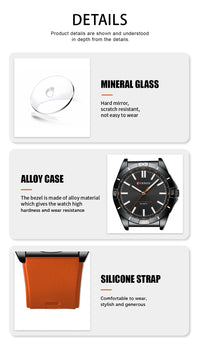 CURREN 8449 Men's Quartz Watch Fashion Leisure Outdoor Clock Analog Display Black Orange Silicone Strap Wristwatch for Male