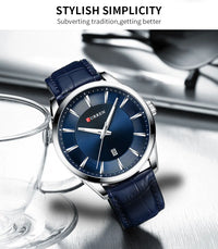 CURREN 8365 Men's Minimalist Calendar Water-Resistant Quartz Watch, Business Style with Leather Strap