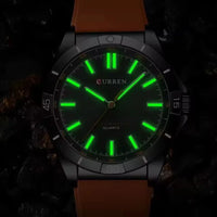CURREN 8449 Men's Quartz Watch Fashion Leisure Outdoor Clock Analog Display Black Orange Silicone Strap Wristwatch for Male