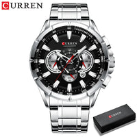 CURREN 8363 Casual Sport Chronograph Men's Watches Stainless Steel Band Wristwatch Big Dial Quartz Clock with Luminous Pointers