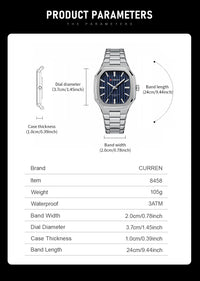 CURREN Brand Fashion Business Multi-functional Steel Band Quartz Men's Luxury Steel Wristwatch Retro Clock