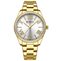 CURREN NEW Luxury Quartz Women's Bracelet Wristwatches with Rhinestone Dial Elegant Luminous Hands Stainless Steel Watches
