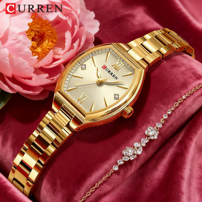 CURREN Fashionable Barrel-Shaped Simple Elegant Quartz Watch Women's Elastic Band Retro Women's Watch