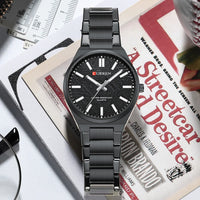 CURREN Men’s Business Watch Textured Black Dial Quartz  Wristwatch Stainless Steel Luminous Male Dress Watch Relogio Masculino