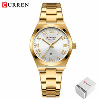 CURREN 9095 Women's Quartz Watch Fashion Calendar Leisure Analog Display Rose Gold Purple Stainless Steel Strap for Ladies Gift
