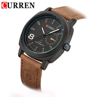 CURREN 8139 Men's Water-resistant Men's Quartz Watch Neutral-style Watch with Small Dial, Matte Genuine Leather Strap