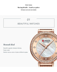 CURREN Top Brand Ladies Simple Fashion Quartz Watch Stainless Steel Classic Elegant Diamond Waterproof Ladies Watch Reloj Mujer