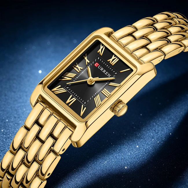 CURREN Luxury Ladies Fashion Quartz Watch Simple Scale Square Quality Women Watches Business Stainless Steel Folding Clock