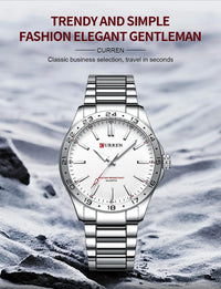 CURREN 8452 Men Quartz Watch Simple Fashion Leisure Business Clock Black Silvery Stainless Steel Strap Wristwatch for Male
