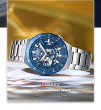 CURREN Skeleton Hollow Dial Automatic Mechanical Watch for Men 42mm Stainless Steel Band Business Sport Wristwatch with Luminous
