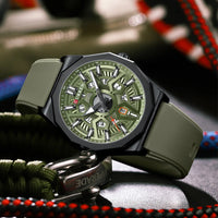 CURREN 8437 Unisex Minimalist Quartz Watch Polygonal Skeleton Sports Waterproof Silicone-Strap Wristwatch