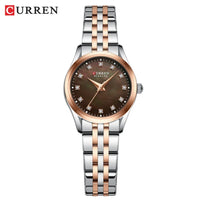 CURREN 9111 Luxury Women's Quartz Watch Ultra-Thin Waterproof Small Dial Watch with Rhinestone Embellishments