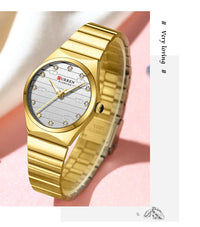CURREN Luxury Classic Quartz Watch for Women Round Dial with Rhinestones Stainless Steel Bracelet Elegant Dress Wristwatch
