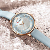 CURREN 9080 Small Dial Quartz Watch for Ladies, Waterproof Ultra-thin Shell Dial Leather Strap Wristwatch