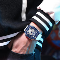CURREN 8442 Unique Barrel Shaped Large Dial Men's Watch Casual Quartz Silicone Strap Automatic Date Chronograph Watches for Man