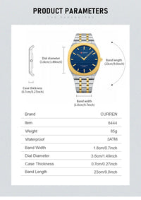 CURREN Top Luxury Brand Quartz Watch Men Stainless Steel Strap Military Watches 30ATM Waterproof Wristwatch Relogio Masculino