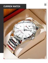 CURREN 8452 Men Quartz Watch Simple Fashion Leisure Business Clock Black Silvery Stainless Steel Strap Wristwatch for Male